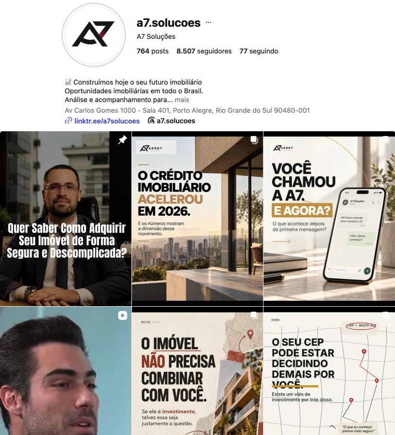 Perfil da A7 Soluções no Instagram, com 764 posts e 8.507 seguidores